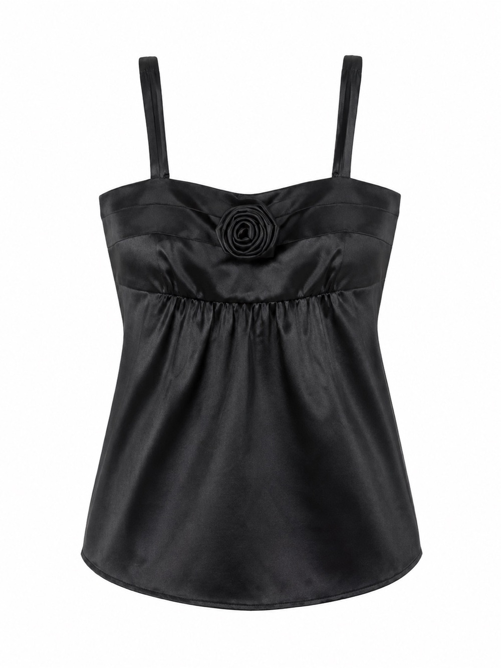 Karen Kane‎ 100% Silk Black Rosette Babydoll Cami Tank Top Y2K Romantic